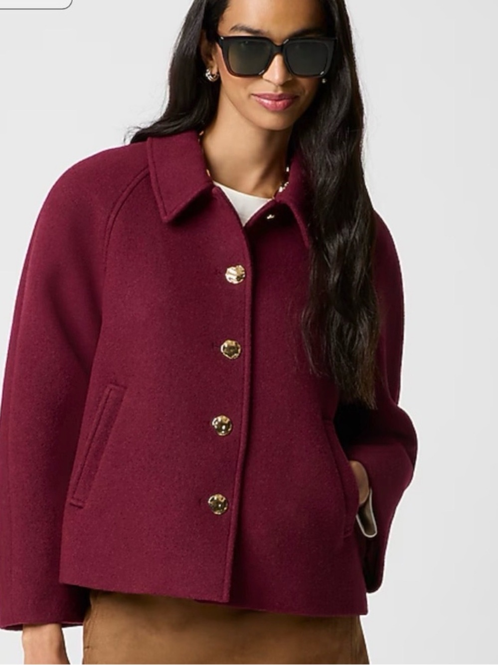J. Crew Women's Wool-Blend Button Front Swing Jacket in Burgundy